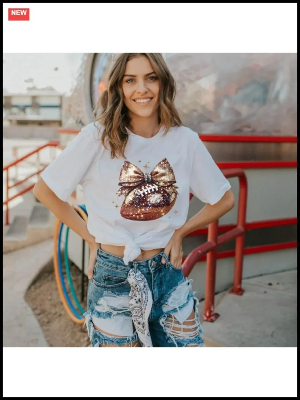 Women's Football Graphic Tee Crewneck Short Sleeve Game Day Shirt Soft Cotton